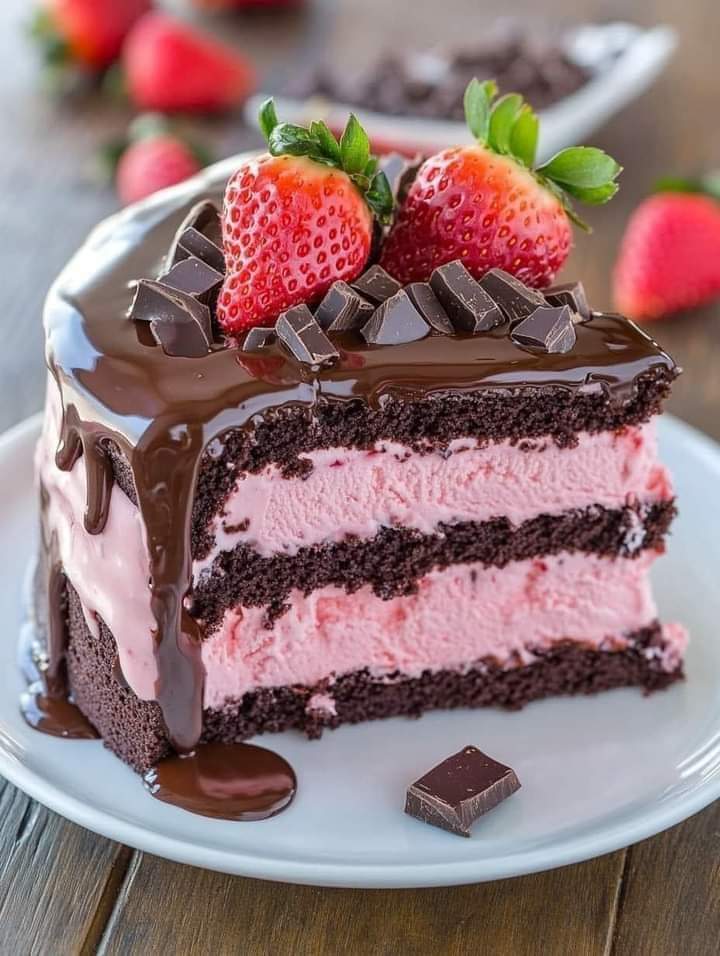 Decadent Strawberry Chocolate Fantasy Ice Cream Cake